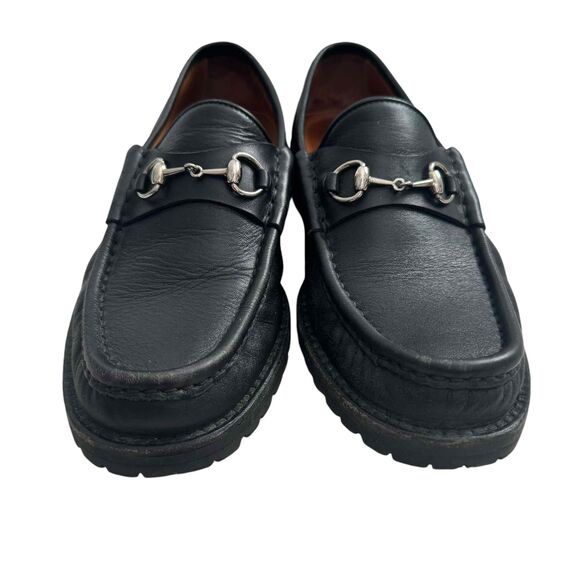 Gucci Black Leather Horsebit Lug Sole Loafers Silver Bit Detail Preppy Designer - Picture 6 of 13